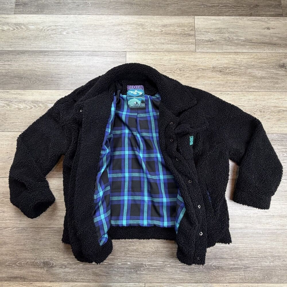 Dixxon Jacket Mens Large Black Morningstar Sherpa Fleece Bomber Lined Snap